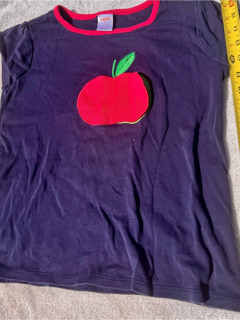 Gymboree Navy Short-Sleeve Tee with Red Apple and Pink Trim